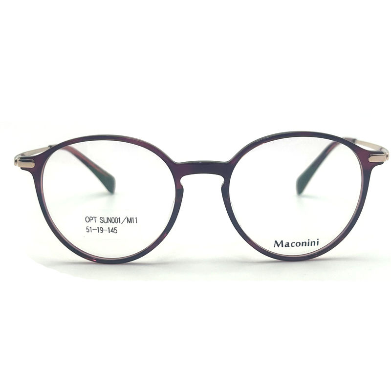 OPT SUN001 Acetate Optical Frame with high elasticity temples trendy Round Style Fashionable Look