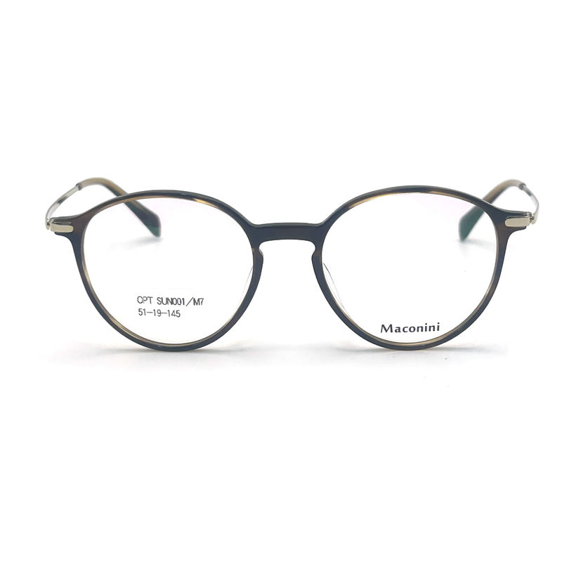OPT SUN001 Acetate Optical Frame with high elasticity temples trendy Round Style Fashionable Look